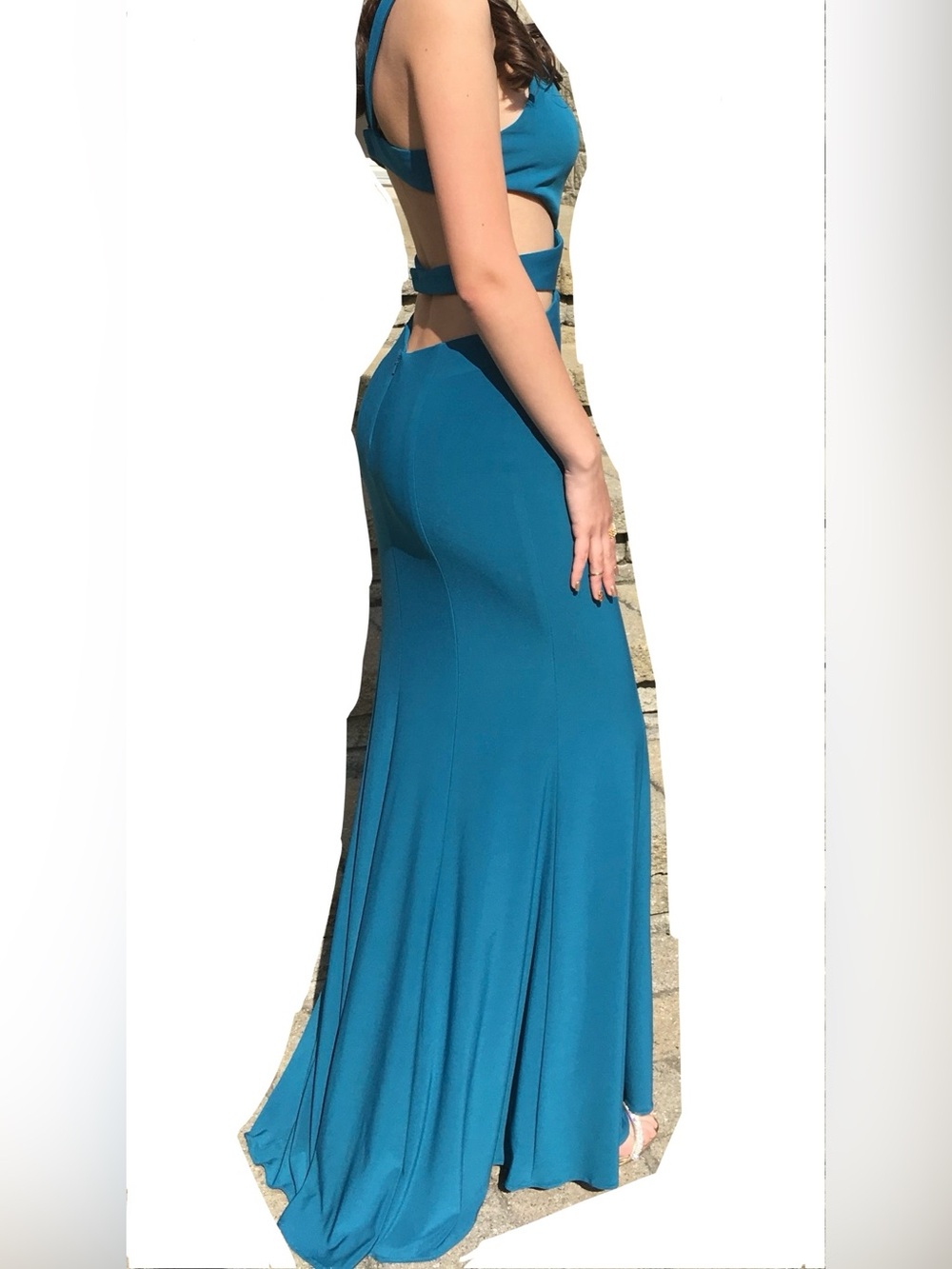 Teal Cutout Evening Maxi Dress